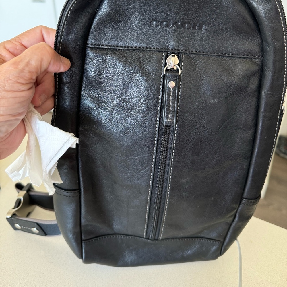 Coach leather bag. Wear on the front; on the back or sideways. Hardly used